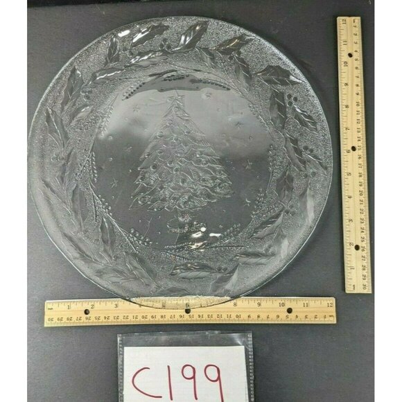 Holiday Glass Serving Plate With Christmas Tree Design & Holly Border - Picture 4 of 4